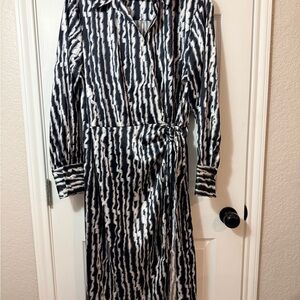 Worthington Monochrome Striped Long Sleeve Dress